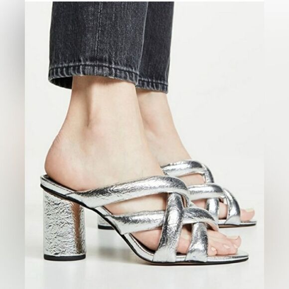 Rebecca Minkoff Amendine Silver Metallic Strappy Sandal 8M - Picture 1 of 7